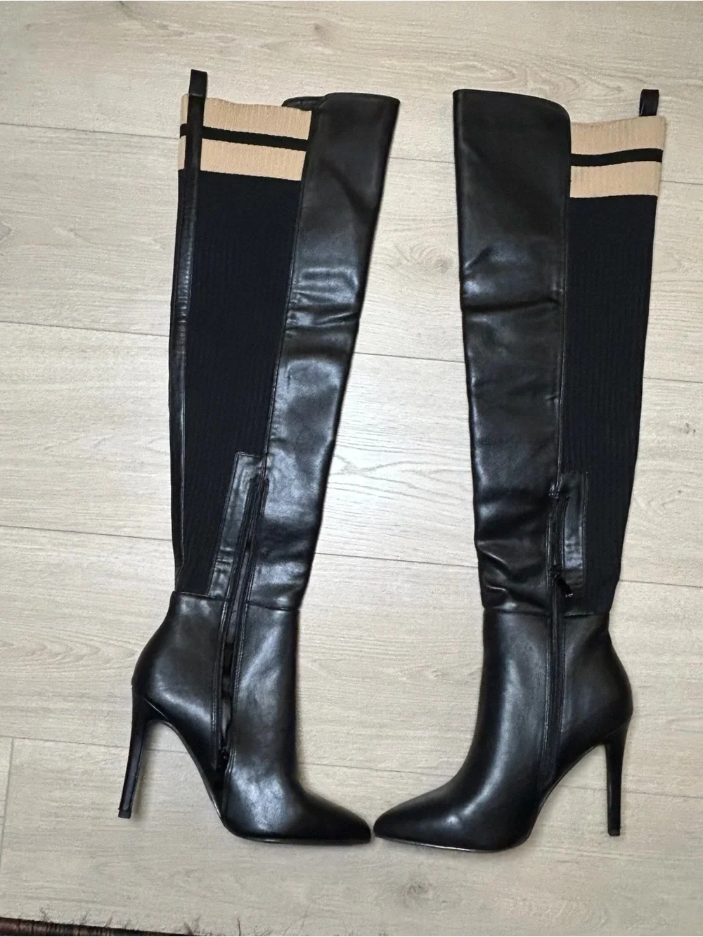 Women’s Black Over the Knee Stretch Boots Stiletto Heel Pointed Toe Size 7